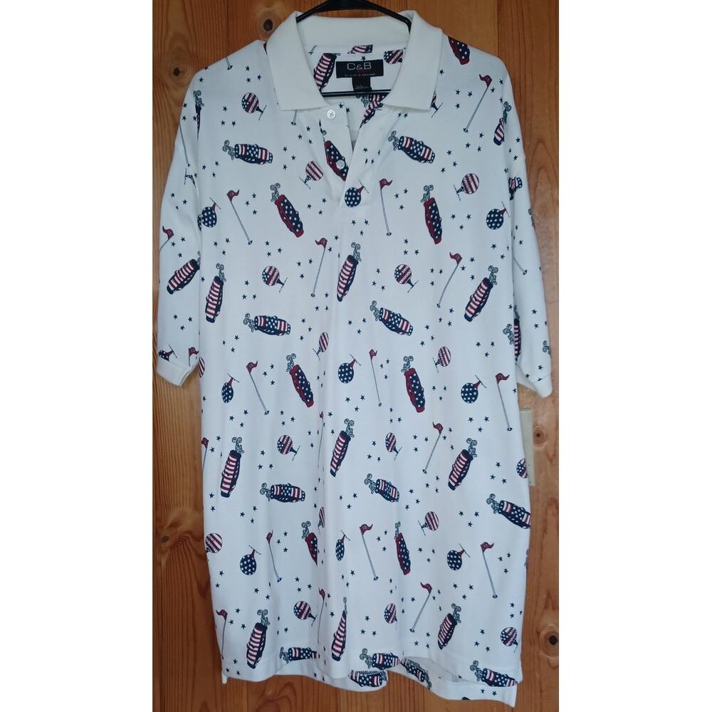 C & B Sport Golf Polo Men's Large Red White and Blue Stars Golf Bags, and Balls